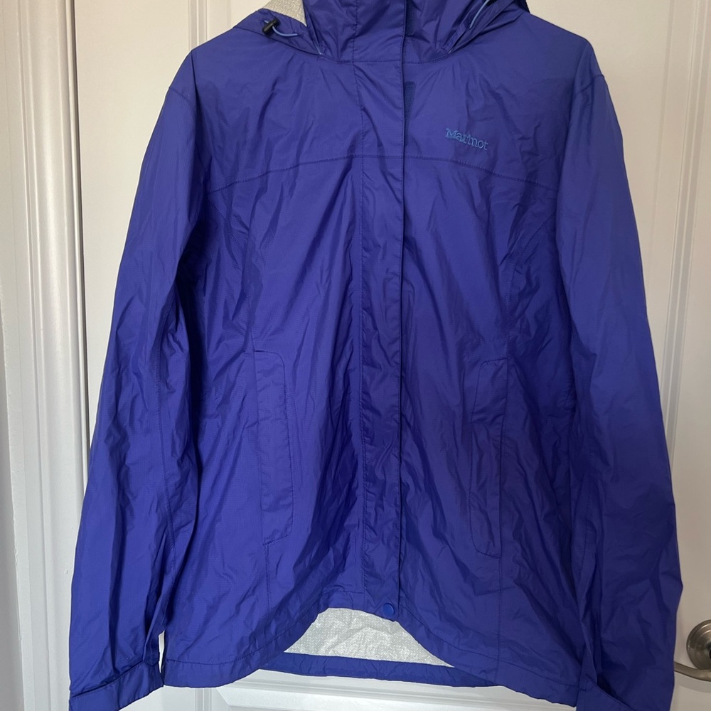 MARMOT Women's Full-Zip Rain Jacket Hood Purple Hiking Size Large